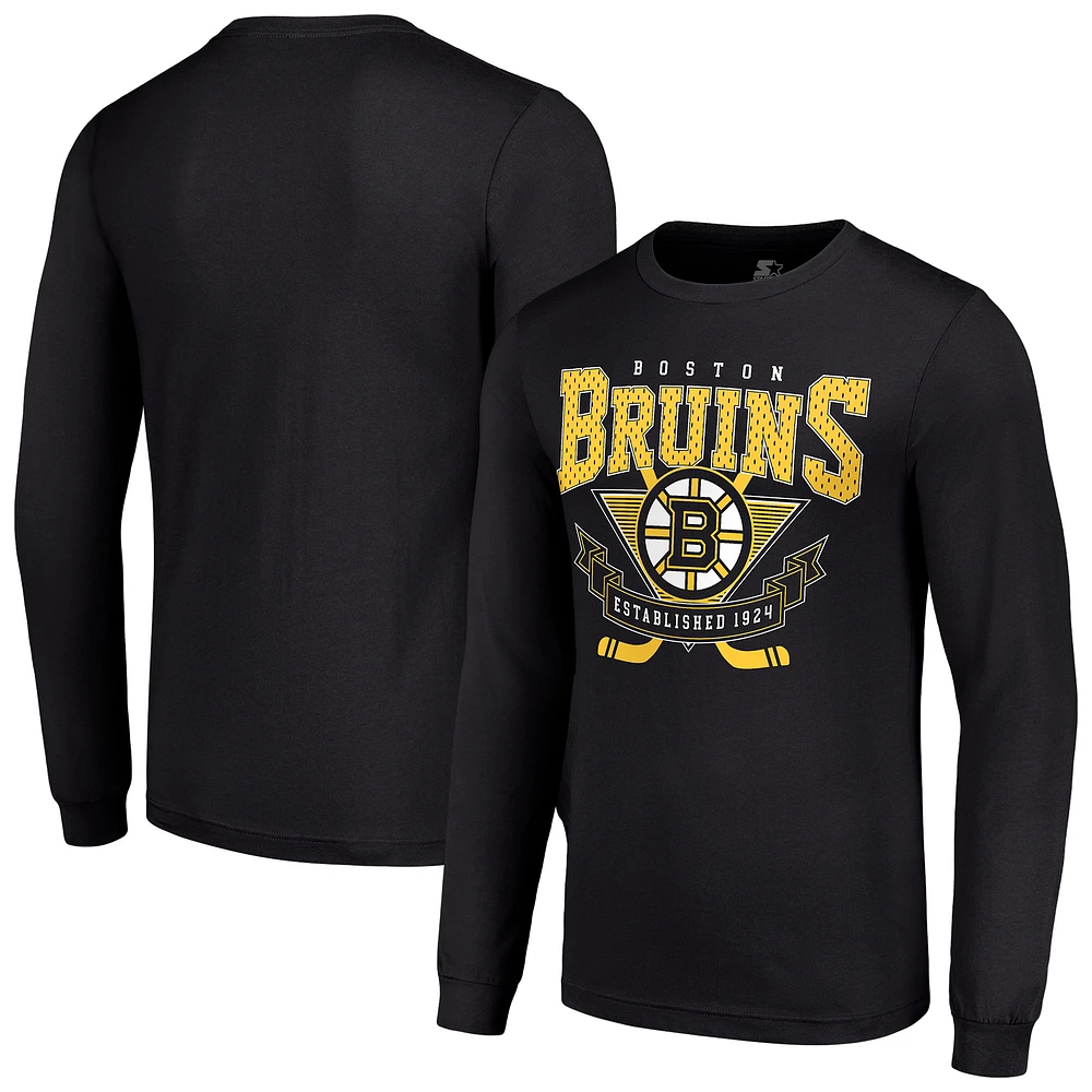 Men's Starter Black Boston Bruins Team Logo Graphic Long Sleeve T-Shirt