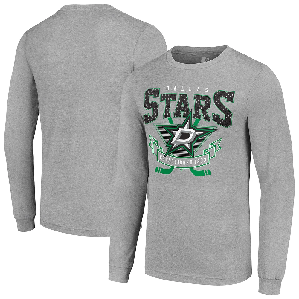 Men's Starter Heather Gray Dallas Stars '80s Inspired Team Logo Long Sleeve T-Shirt