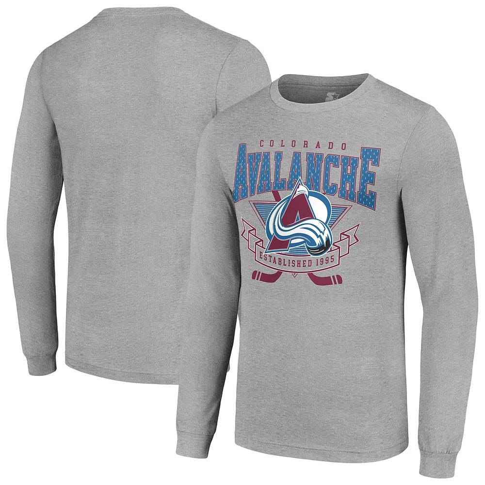 Men's Starter Heather Gray Colorado Avalanche '80s Inspired Team Logo Long Sleeve T-Shirt