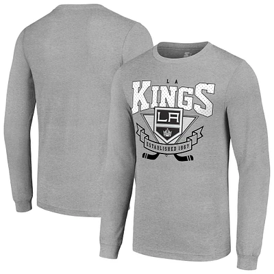 Men's Starter Heather Gray Los Angeles Kings '80s Inspired Team Logo Long Sleeve T-Shirt