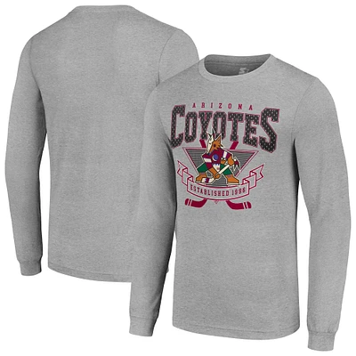 Men's Starter Heather Gray Arizona Coyotes '80s Inspired Team Logo Long Sleeve T-Shirt