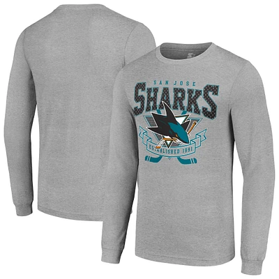 Men's Starter Heather Gray San Jose Sharks '80s Inspired Team Logo Long Sleeve T-Shirt