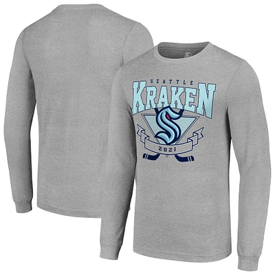 Men's Starter Heather Gray Seattle Kraken '80s Inspired Team Logo Long Sleeve T-Shirt