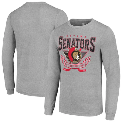 Men's Starter Heather Gray Ottawa Senators '80s Inspired Team Logo Long Sleeve T-Shirt