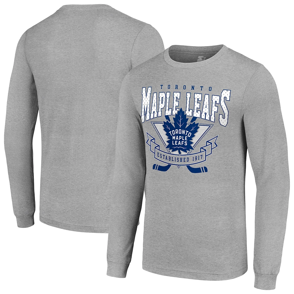 Men's Starter Heather Gray Toronto Maple Leafs '80s Inspired Team Logo Long Sleeve T-Shirt