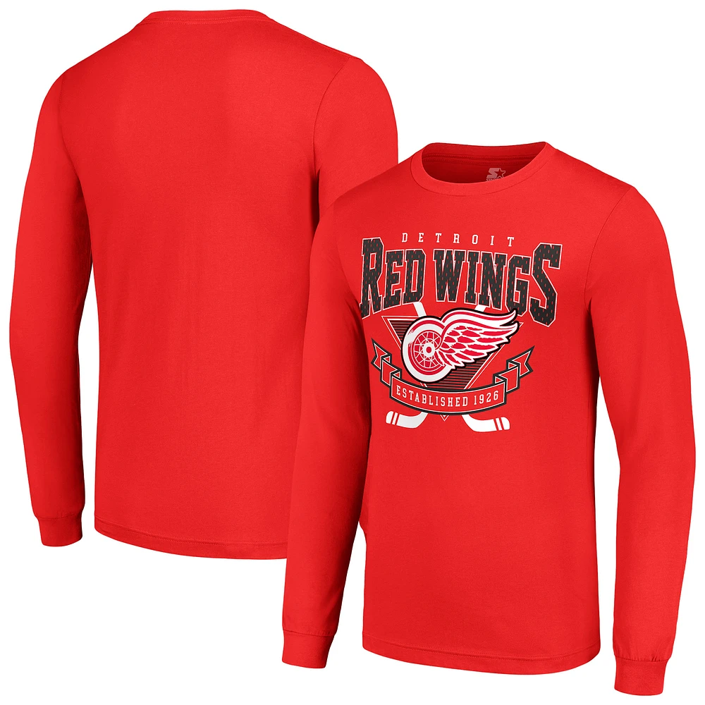 Men's Starter Red Detroit Wings Team Logo Graphic Long Sleeve T-Shirt