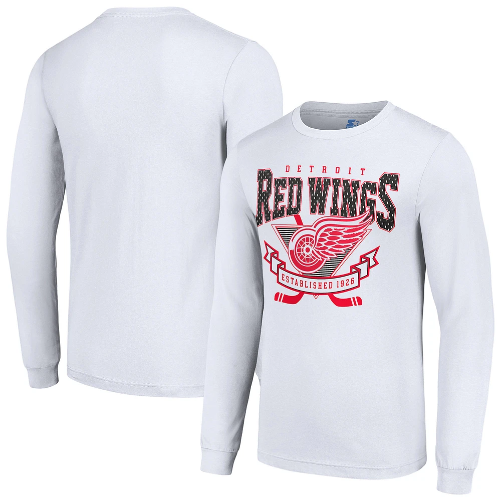 Men's Starter White Detroit Red Wings Team Logo Graphic Long Sleeve T-Shirt