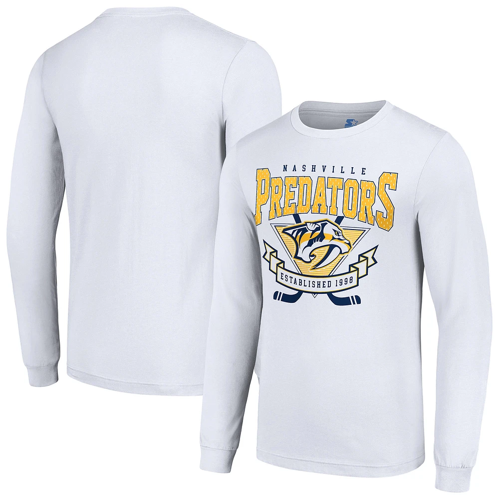 Men's Starter White Nashville Predators Team Logo Graphic Long Sleeve T-Shirt