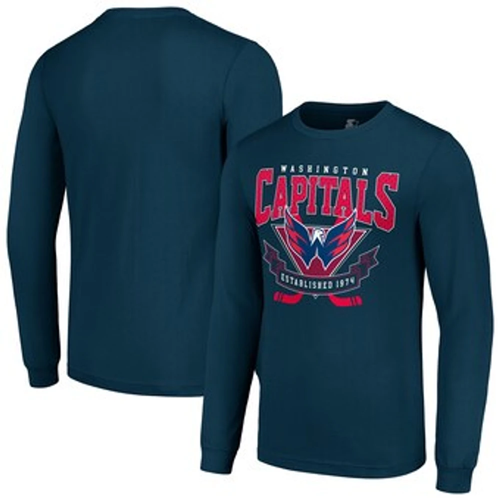 Men's Starter Navy Washington Capitals Team Logo Graphic Long Sleeve T-Shirt