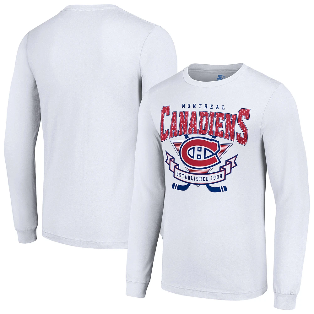 Men's Starter White Montreal Canadiens Team Logo Graphic Long Sleeve T-Shirt