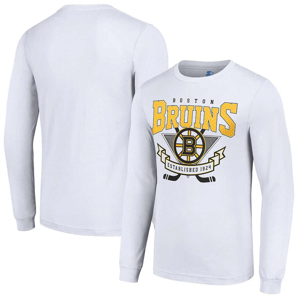 Men's Starter White Boston Bruins Team Logo Graphic Long Sleeve T-Shirt