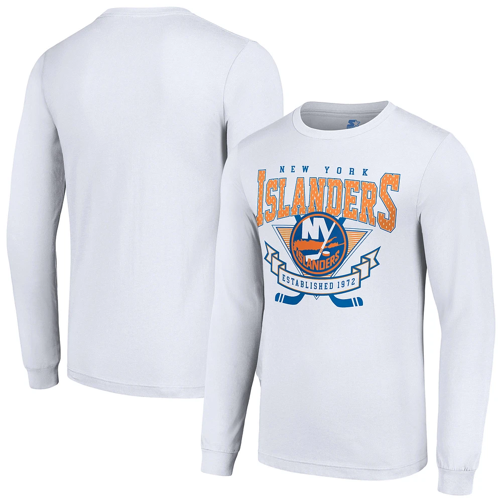 Men's Starter White New York Islanders Team Logo Graphic Long Sleeve T-Shirt