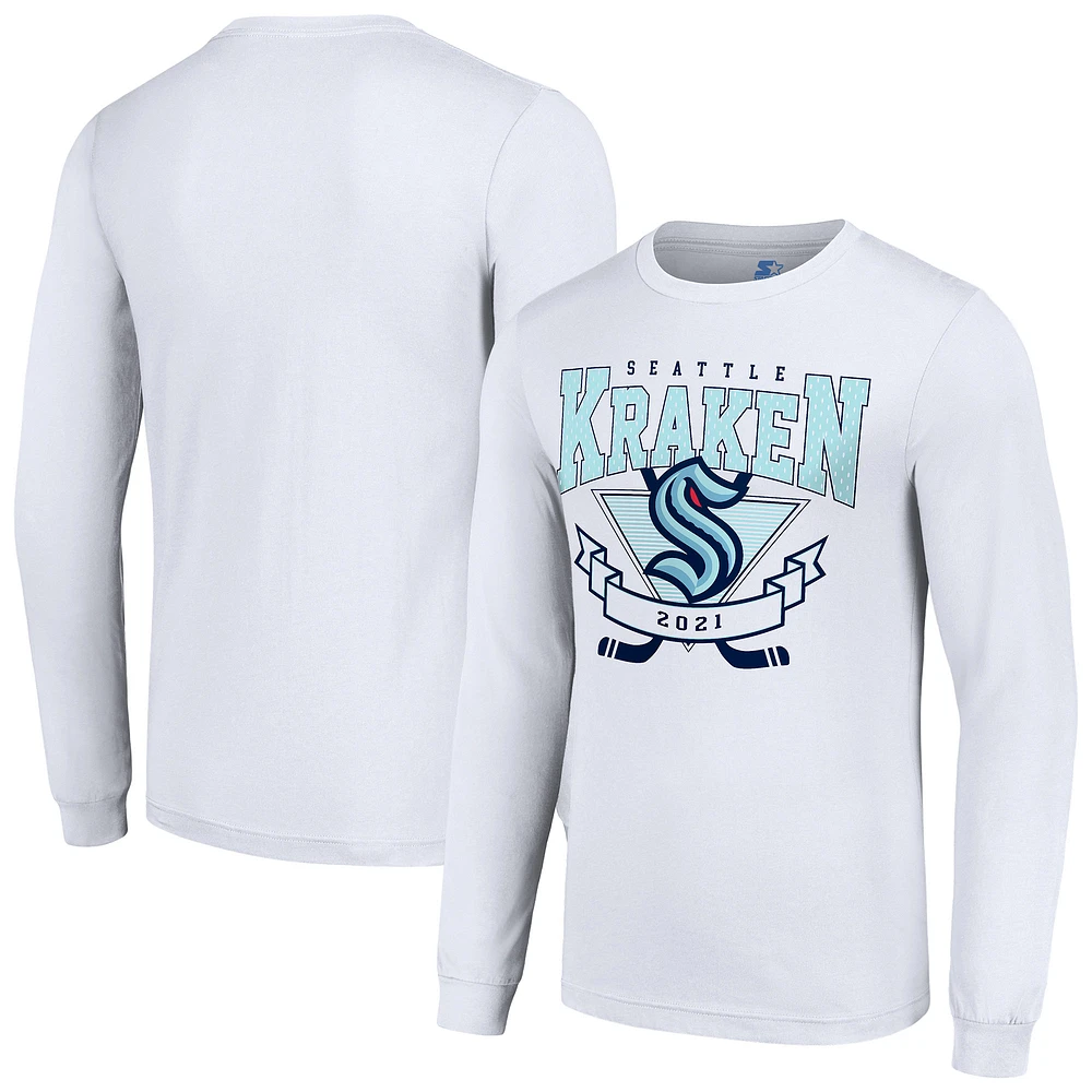 Men's Starter White Seattle Kraken Team Logo Graphic Long Sleeve T-Shirt