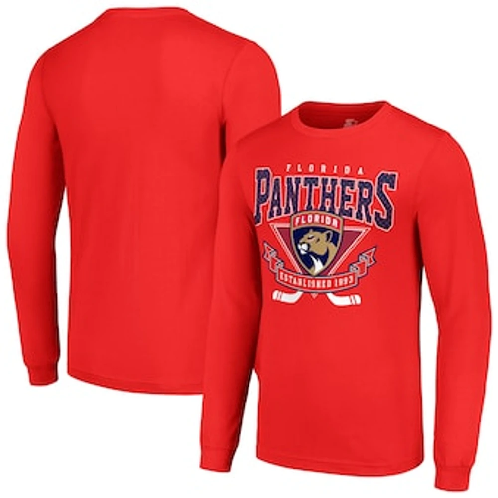 Men's Starter Red Florida Panthers Team Logo Graphic Long Sleeve T-Shirt