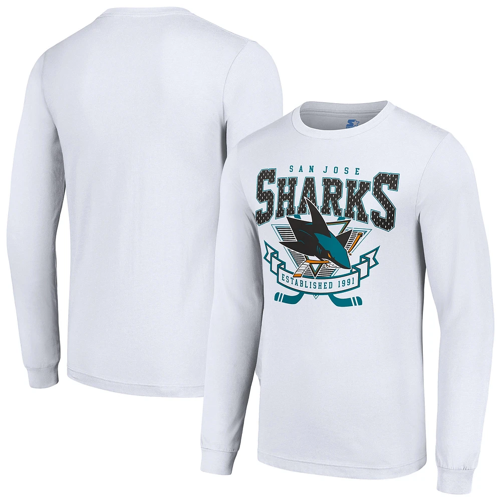 Men's Starter White San Jose Sharks Team Logo Graphic Long Sleeve T-Shirt