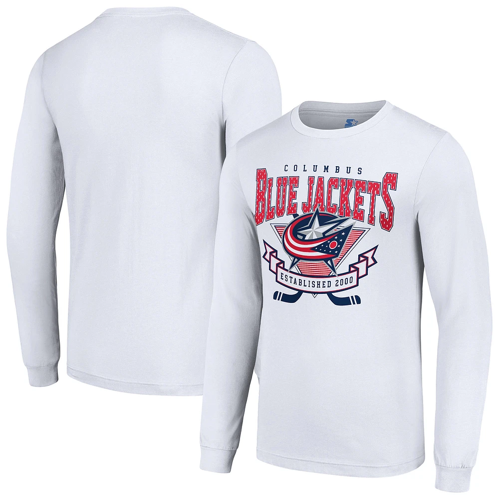 Men's Starter White Columbus Blue Jackets Team Logo Graphic Long Sleeve T-Shirt