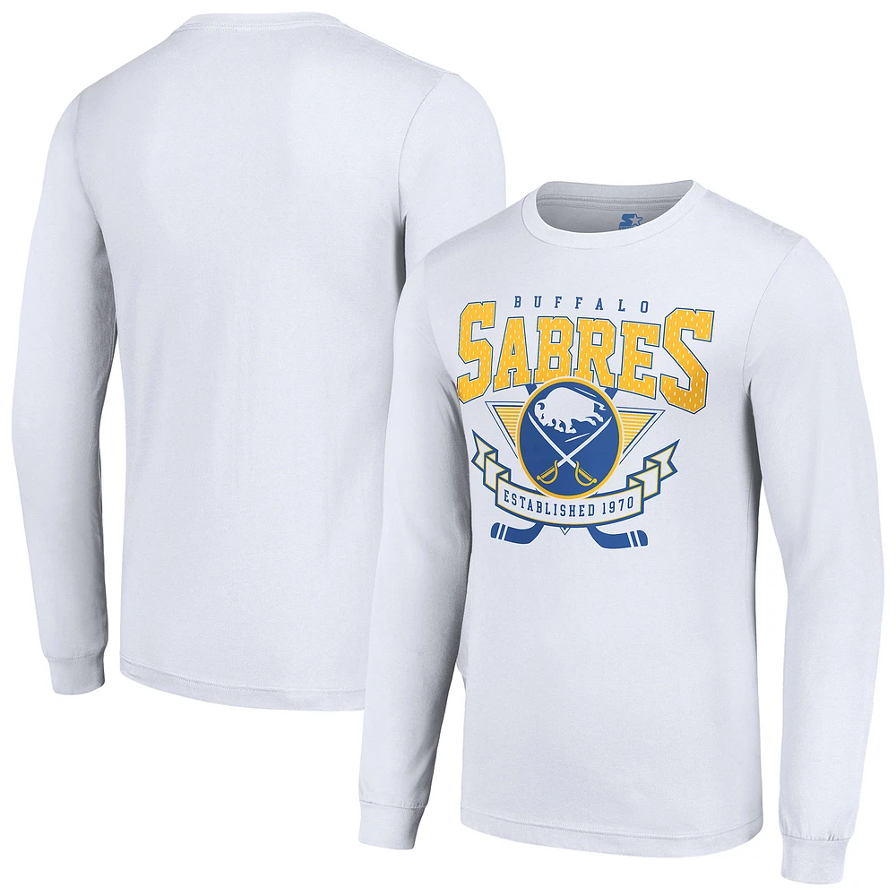 Men's Starter White Buffalo Sabres Team Logo Graphic Long Sleeve T-Shirt