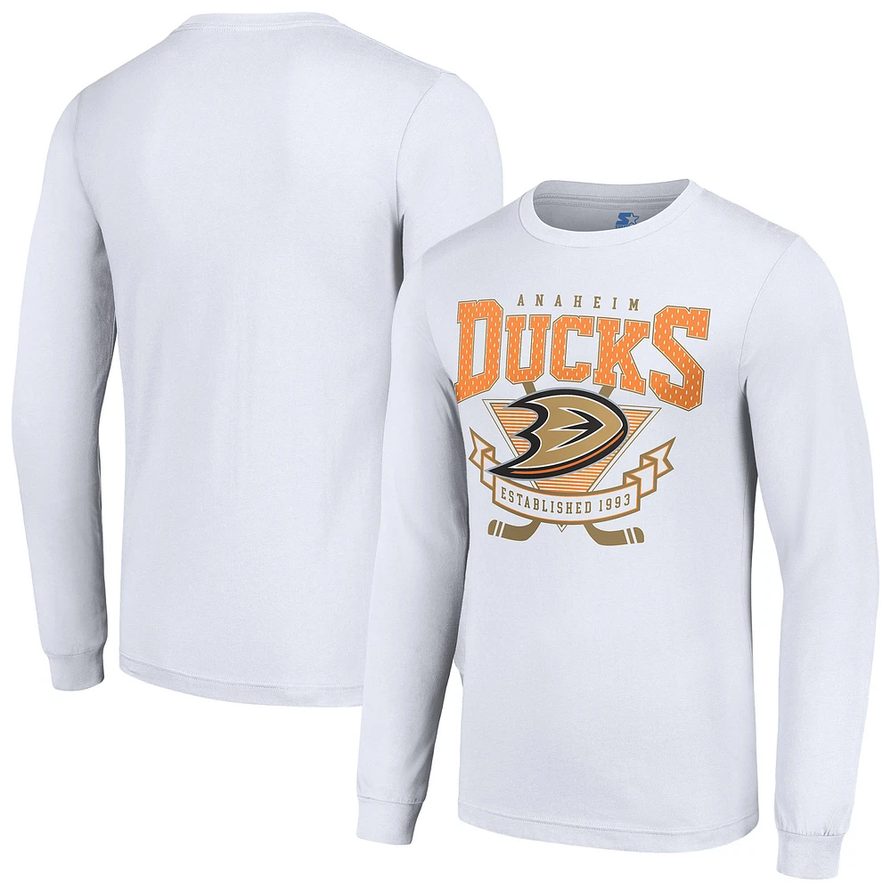 Men's Starter White Anaheim Ducks Team Logo Graphic Long Sleeve T-Shirt