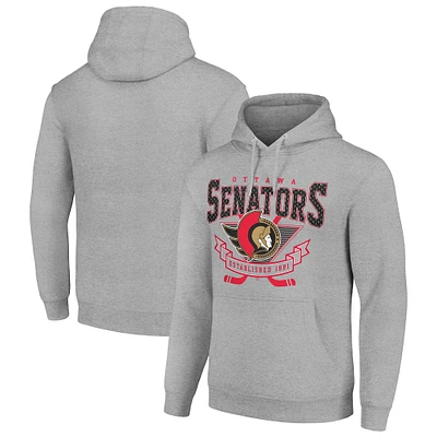 Men's Starter Heather Gray Ottawa Senators Team Logo Graphic Fleece Tri-Blend Pullover Hoodie