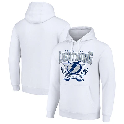 Men's Starter White Tampa Bay Lightning Team Logo Graphic Fleece Tri-Blend Pullover Hoodie