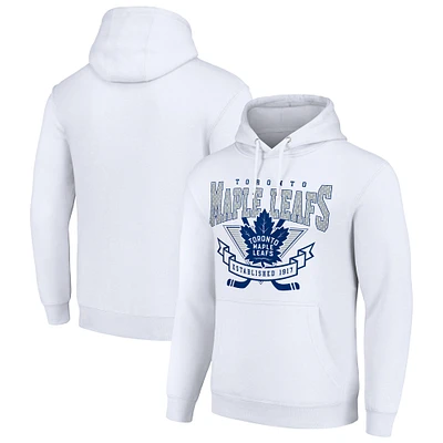Men's Starter White Toronto Maple Leafs Team Logo Graphic Fleece Tri-Blend Pullover Hoodie