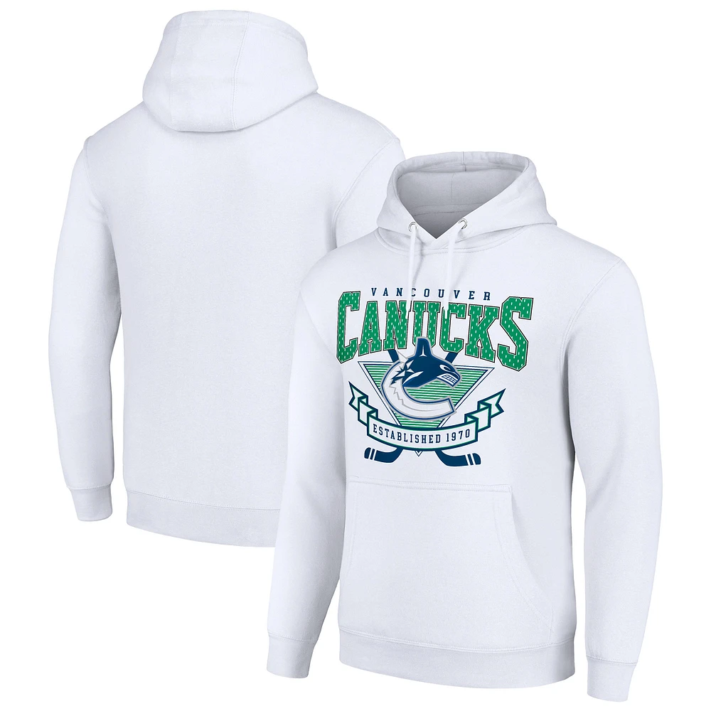 Men's Starter White Vancouver Canucks Team Logo Graphic Fleece Tri-Blend Pullover Hoodie