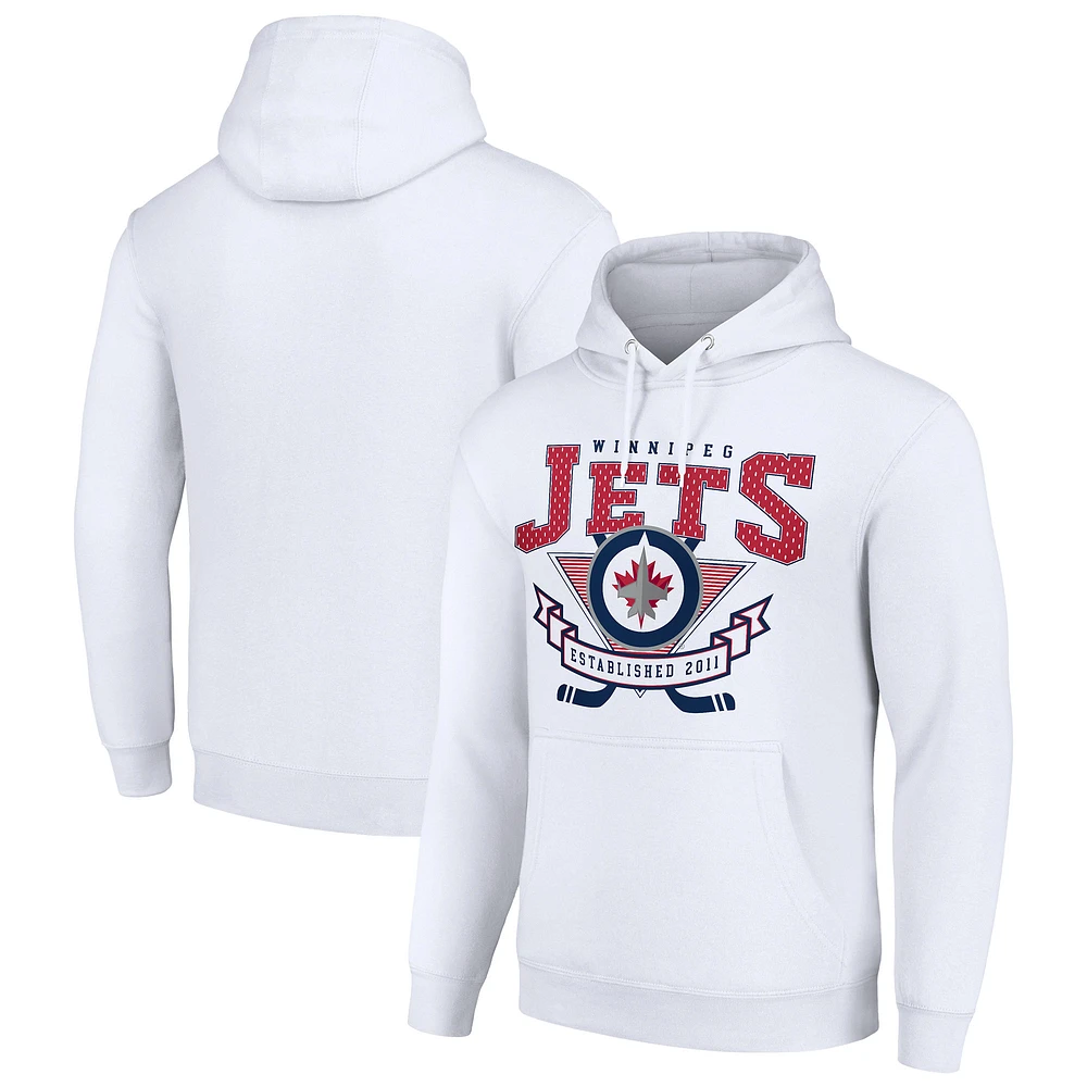 Men's Starter White Winnipeg Jets Team Logo Graphic Fleece Tri-Blend Pullover Hoodie