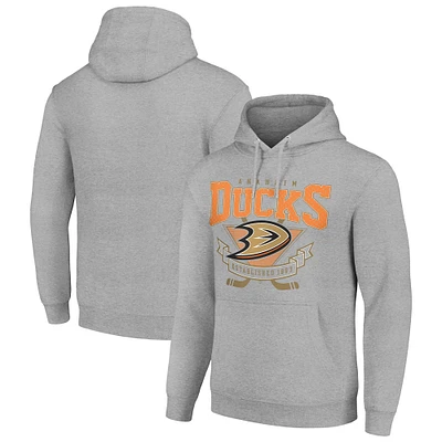 Men's Starter Heather Gray Anaheim Ducks Team Logo Graphic Fleece Tri-Blend Pullover Hoodie