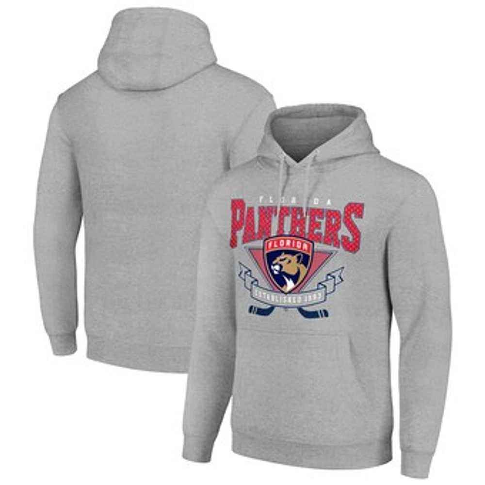 Men's Starter Heather Gray Florida Panthers Team Logo Graphic Fleece Tri-Blend Pullover Hoodie