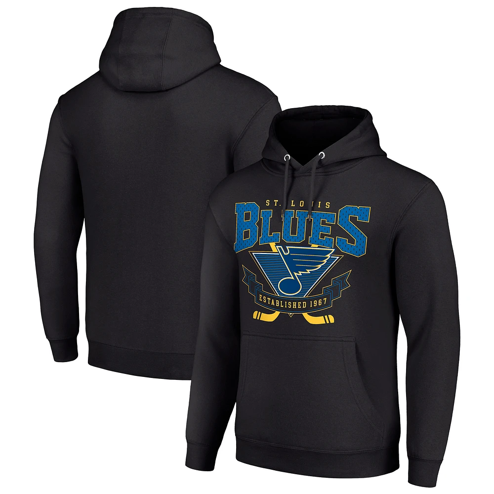 Men's Starter Black St. Louis Blues Team Logo Graphic Fleece Tri-Blend Pullover Hoodie