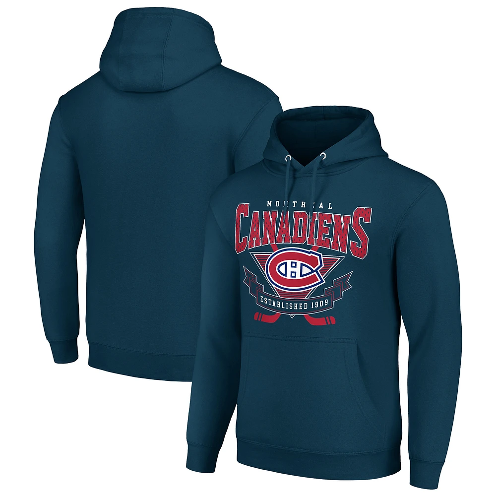 Men's Starter Navy Montreal Canadiens Team Logo Graphic Fleece Tri-Blend Pullover Hoodie