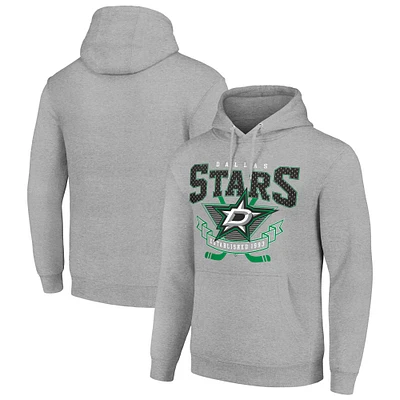 Men's Starter Heather Gray Dallas Stars Team Logo Graphic Fleece Tri-Blend Pullover Hoodie