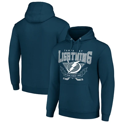 Men's Starter Navy Tampa Bay Lightning Team Logo Graphic Fleece Tri-Blend Pullover Hoodie