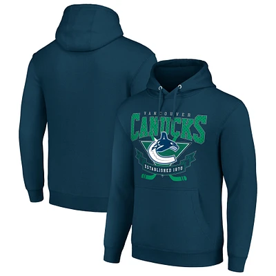 Men's Starter Navy Vancouver Canucks Team Logo Graphic Fleece Tri-Blend Pullover Hoodie