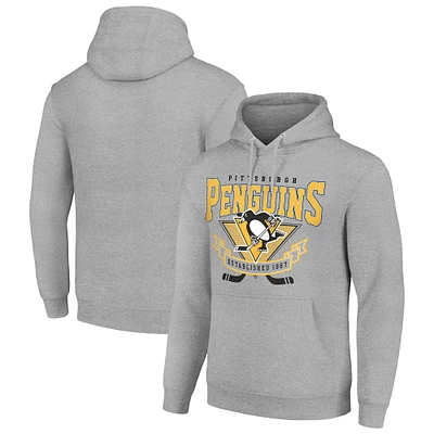 Men's Starter Heather Gray Pittsburgh Penguins Team Logo Graphic Fleece Tri-Blend Pullover Hoodie