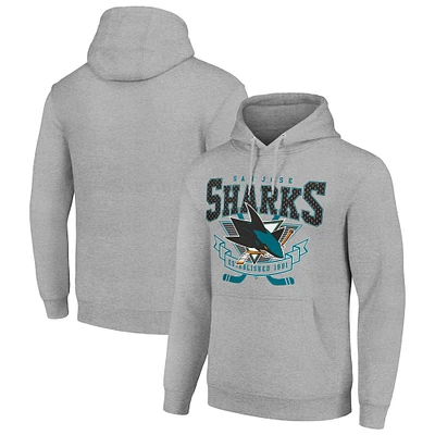 Men's Starter Heather Gray San Jose Sharks Team Logo Graphic Fleece Tri-Blend Pullover Hoodie