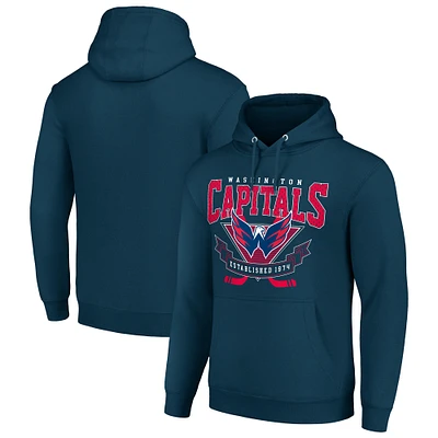 Men's Starter Navy Washington Capitals Team Logo Graphic Fleece Tri-Blend Pullover Hoodie