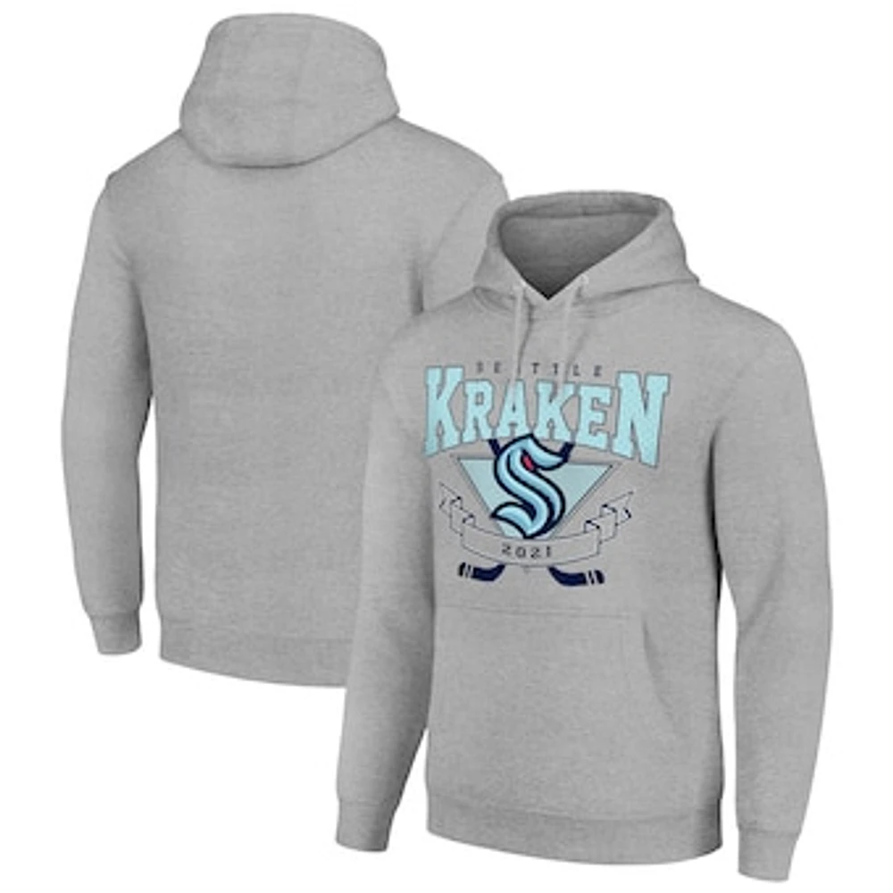 Men's Starter Heather Gray Seattle Kraken Team Logo Graphic Fleece Tri-Blend Pullover Hoodie