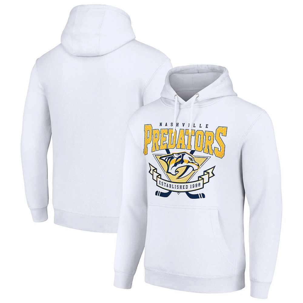 Men's Starter White Nashville Predators Team Logo Graphic Fleece Tri-Blend Pullover Hoodie