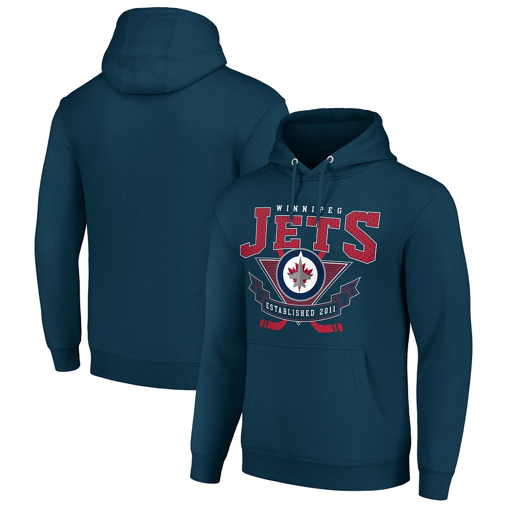 Men's Starter Navy Winnipeg Jets Team Logo Graphic Fleece Tri-Blend Pullover Hoodie