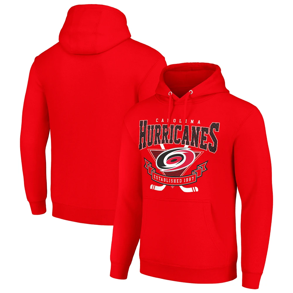 Men's Starter Red Carolina Hurricanes Team Logo Graphic Fleece Tri-Blend Pullover Hoodie
