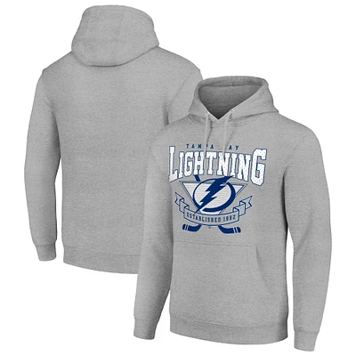 Men's Starter Heather Gray Tampa Bay Lightning Team Logo Graphic Fleece Tri-Blend Pullover Hoodie