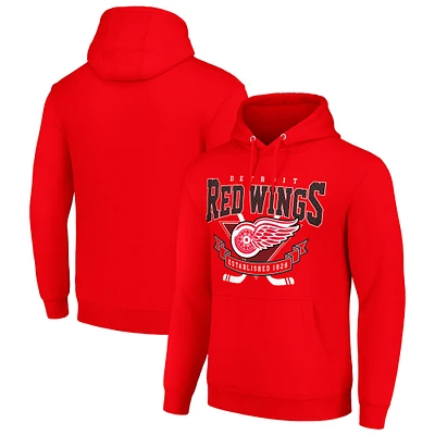 Men's Starter Red Detroit Wings Team Logo Graphic Fleece Tri-Blend Pullover Hoodie
