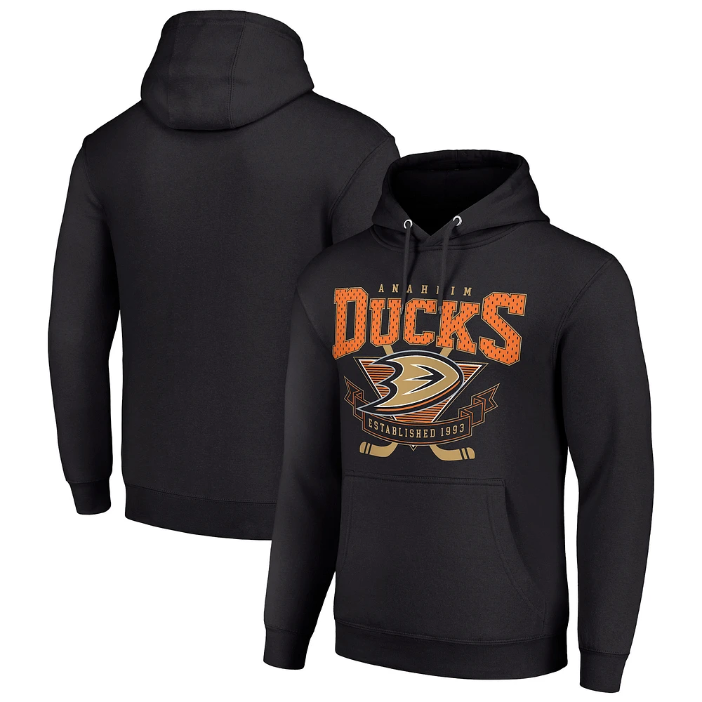 Men's Starter Black Anaheim Ducks Team Logo Graphic Fleece Tri-Blend Pullover Hoodie