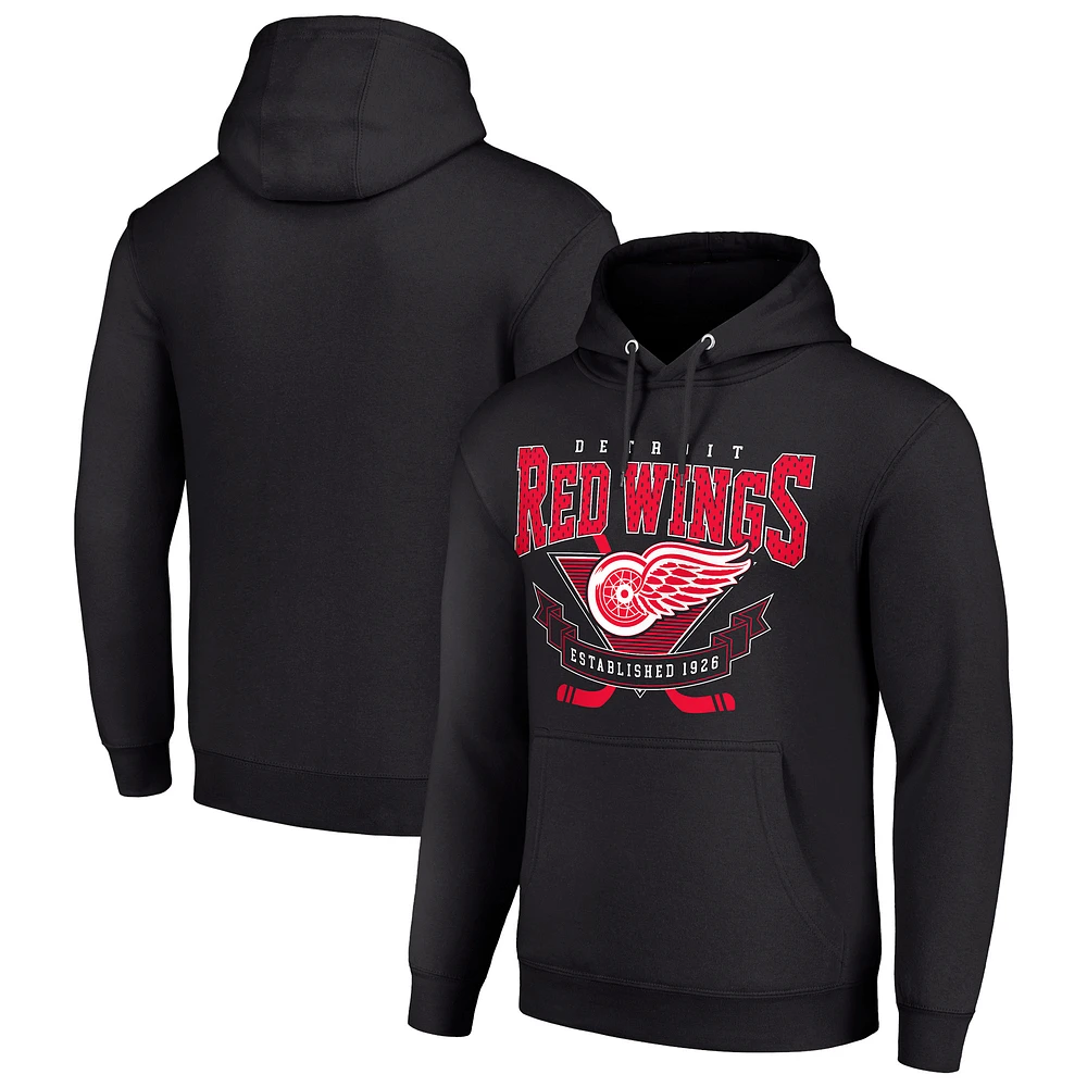 Men's Starter Black Detroit Red Wings Team Logo Graphic Fleece Tri-Blend Pullover Hoodie
