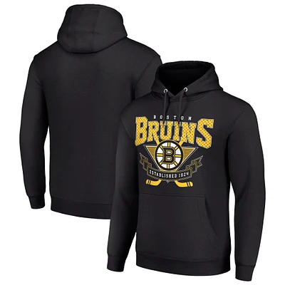 Men's Starter Black Boston Bruins Team Logo Graphic Fleece Tri-Blend Pullover Hoodie