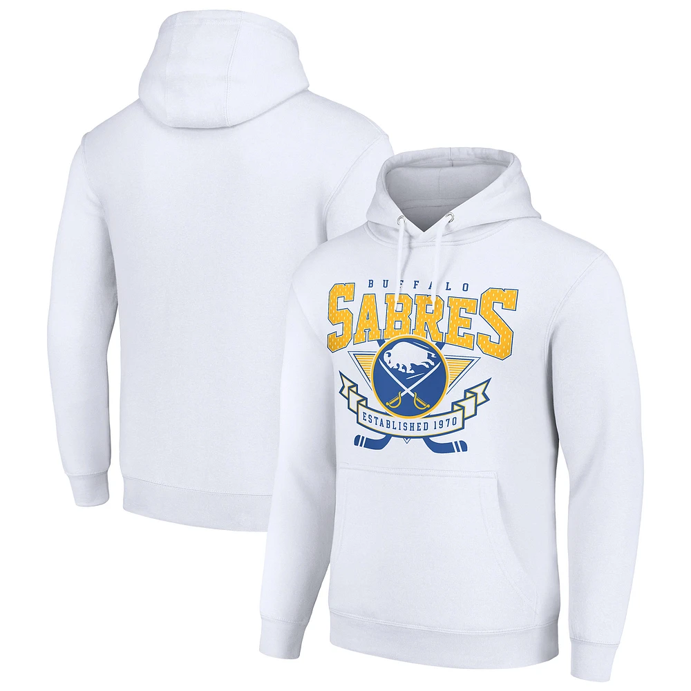 Men's Starter White Buffalo Sabres Team Logo Graphic Fleece Tri-Blend Pullover Hoodie