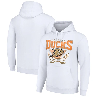 Men's Starter White Anaheim Ducks Team Logo Graphic Fleece Tri-Blend Pullover Hoodie
