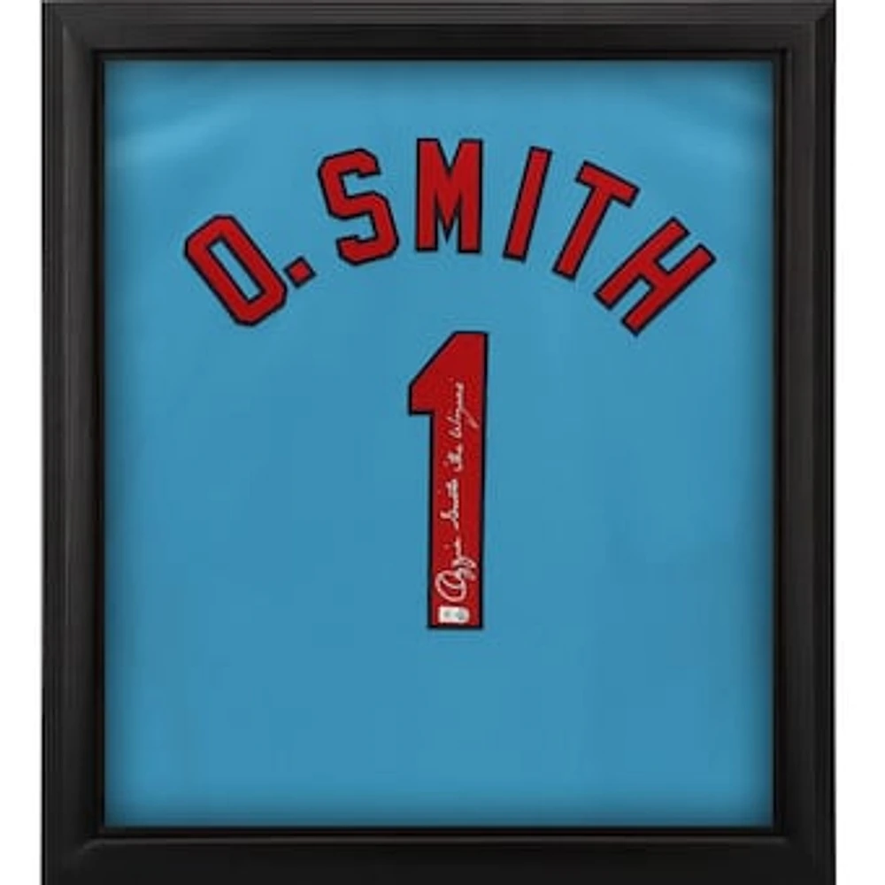 Ozzie Smith St. Louis Cardinals Autographed Framed Light Blue Mitchell & Ness Authentic Jersey Shadowbox with "The Wizard" Inscription