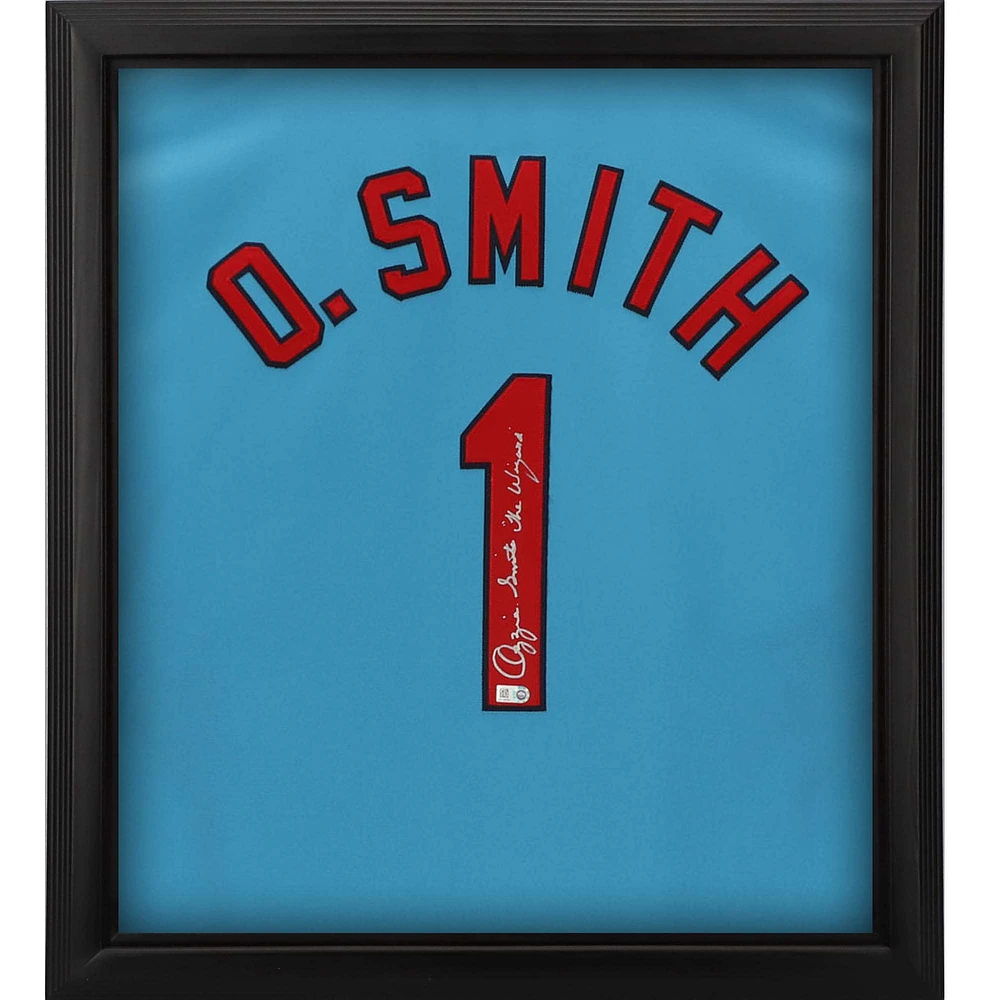 Ozzie Smith St. Louis Cardinals Autographed Framed Light Blue Mitchell & Ness Authentic Jersey Shadowbox with "The Wizard" Inscription